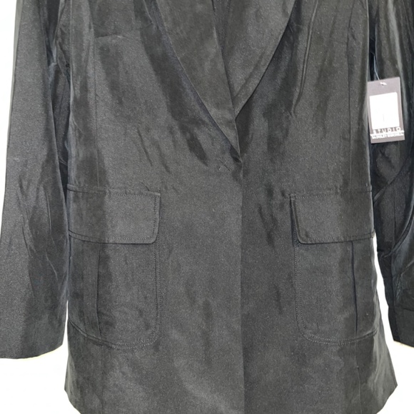 NWT, Badgley Mischka Studio 2 pocket, one button, silky black blazer, 10 - Picture 3 of 12